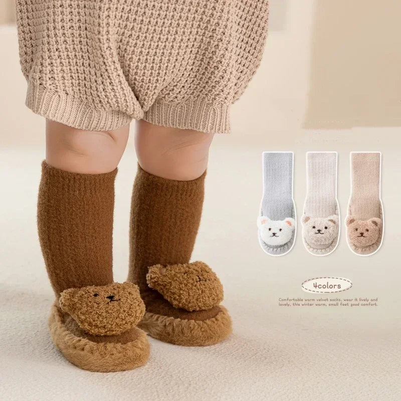 1Pair Autumn Winter Baby Sock Shoes Set Kawaii Cartoon Bear First Walker for Toddler Boy Girl Warm Infant Baby Indoor Sock Shoes