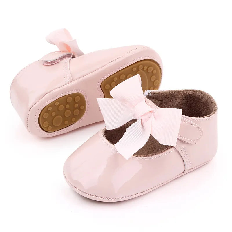 Cute Baby Patent Leather First Walker Shoes for Girl 2023 Infant Newborn Festival Spring Autumn Bow Princess Dress No-Slip Shoes