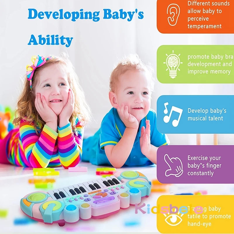 Toddler Piano Toy Keyboard 24 Keys Toy Piano for Baby Multifunctional Baby Piano Girl Toys with Colorful Lights