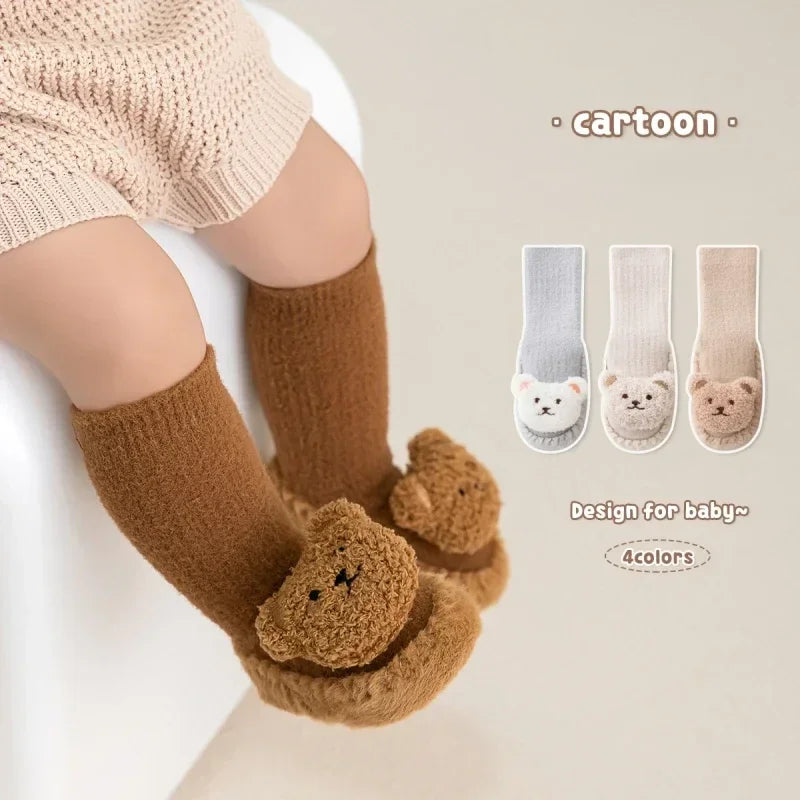 1Pair Autumn Winter Baby Sock Shoes Set Kawaii Cartoon Bear First Walker for Toddler Boy Girl Warm Infant Baby Indoor Sock Shoes