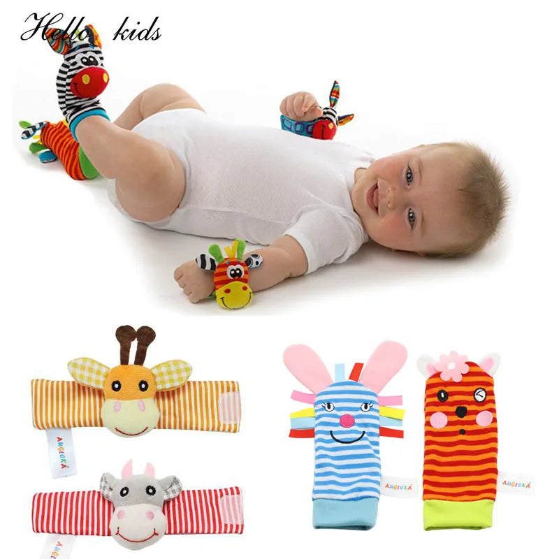 Cartoon Plush Socks Wrist Strap Rattles Baby Toys 0-12 Months Newborn Infant Kids Animal Sock Foot Finder Toy Gift Soft Rattle